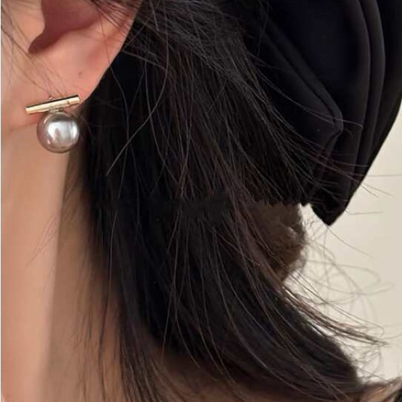 1pair Copper Imitation Pearl Grey Color Women's Light Luxury Elegant Versatile - Picture 6 of 13